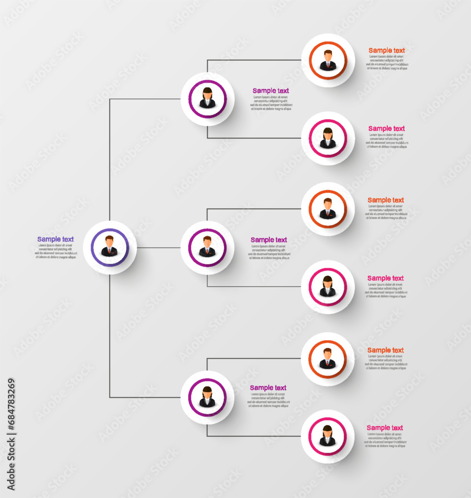 Organizational chart with business avatar icons. Business hierarchy infographic elements. Vector illustration Organizational chart with business avatar icons. Business hierarchy infographic elements. Vector illustration