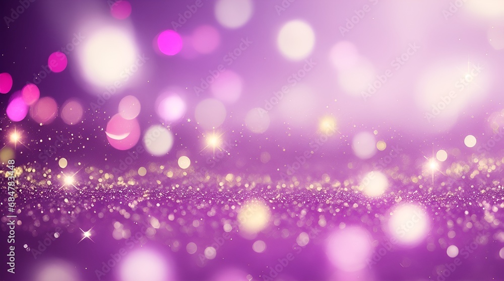 Abstract background with chartreuse Purple blurred bokeh. Lights that glitter and dazzle. Soft antique blurred card with a banner.