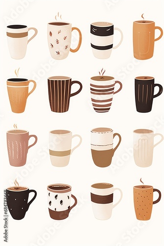 Coffee mugs in various shapes and colors representing the diversity in the coffee vibe. AI generate