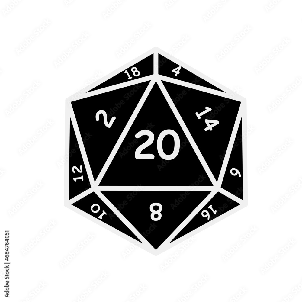 Natural 20, D20 dice, rpg dice, rpg game, vector illustration Natural 20, D20 dice, rpg dice, rpg game, vector illustration