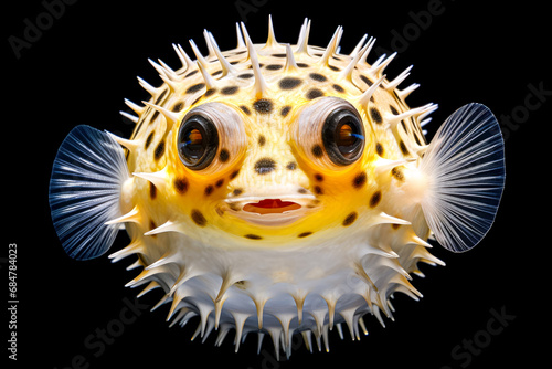 Puffer fish isolated on a black background. Close-up.