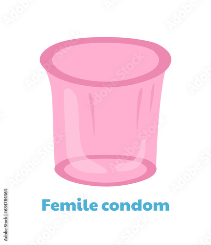 Type of contraception concept. Female pink condom. Sexual eductaion. Medical infographic. Graphic element for website. Cartoon flat vector illustration isolated on white background