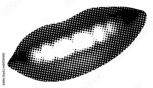 Retro halftone mouth. Modern collage. Woman's smile. Pop art dotted style. Trendy vintage newspaper parts. Lips with halftone texture. Paper cutout element. Y2K style. Body part. Comic style smile
