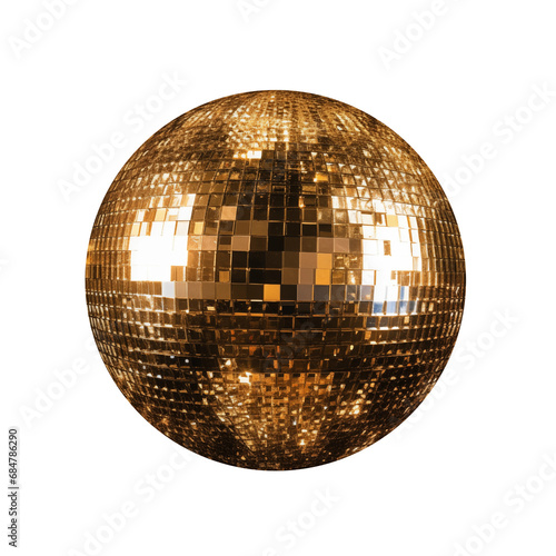 Golden Retro 70s Disco Ball Isolated on Transparent Background PNG photo
