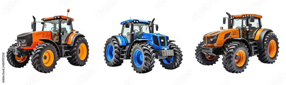 Collection of tractors on a white or transparent background generative ai Collection of tractors on a white or transparent background generative ai