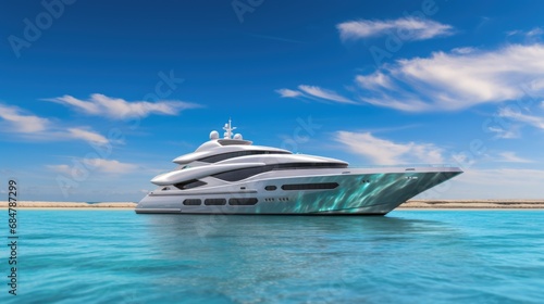 Luxury large super or mega motor yacht in the blue ocean © Restyler