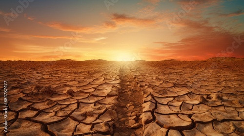 Global warming concept . Dry cracks in the land, serious water shortages. Drought concept