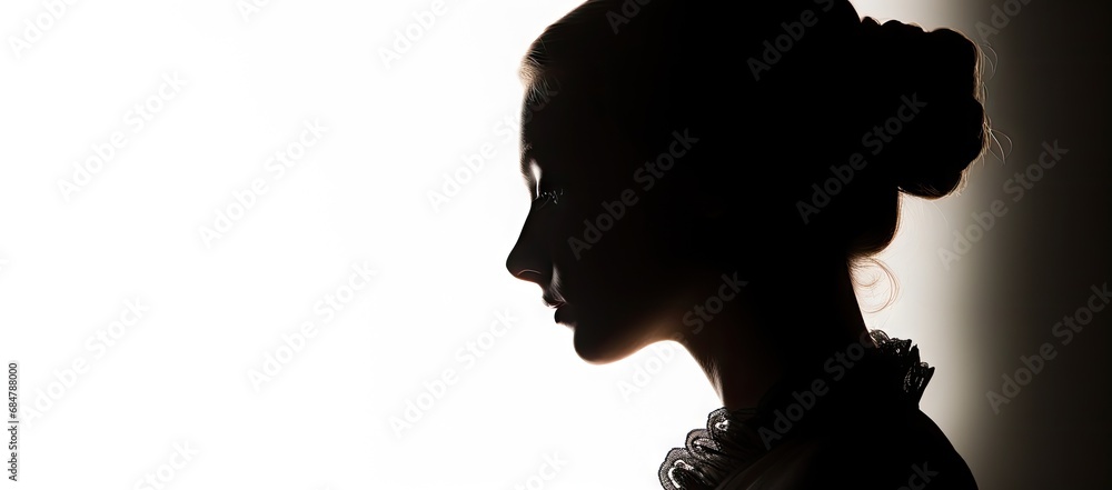the silhouette of a woman's head is shown against a white background with a shadow of a woman's head. the silhouette of a woman's head is shown against a white background with a shadow of a woman's head.