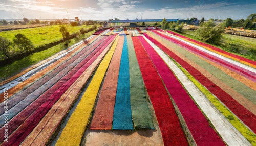 Aerial view of colourful carpets