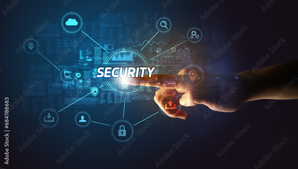 Hand touching cybersecurity button concept concept Hand touching cybersecurity button concept concept