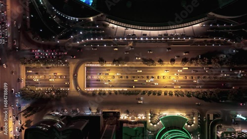 Drone shot flying. Saudi Arabia. Riyadh. Road. Night.