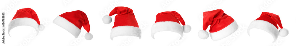 Red Santa Claus hat isolated on white, set Red Santa Claus hat isolated on white, set