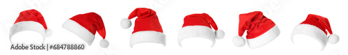Red Santa Claus hat isolated on white, set
