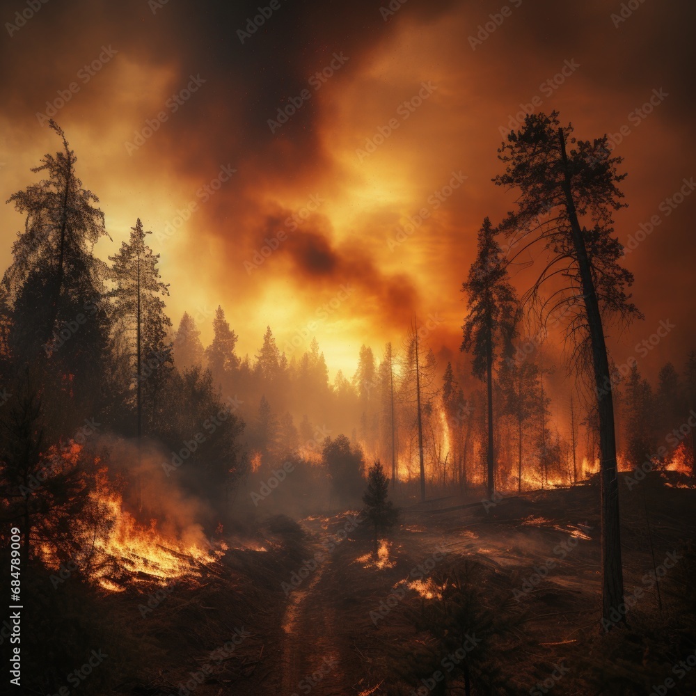 Forest fire disaster is burning caused by humans