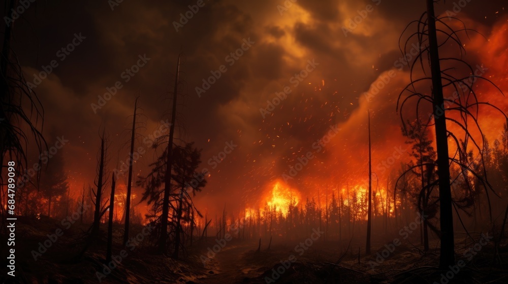 Obraz premium Forest fire disaster is burning caused by humans