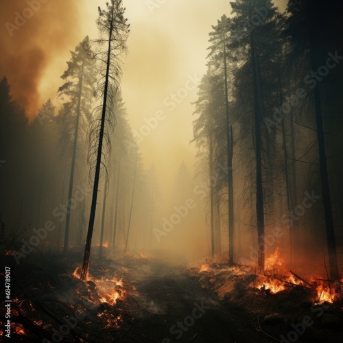 Forest fire disaster is burning caused by humans