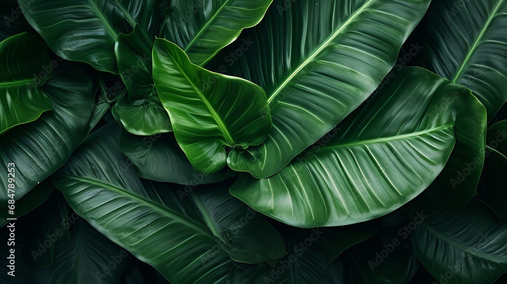 A background that features large leaves on top - obrazy, fototapety, plakaty 