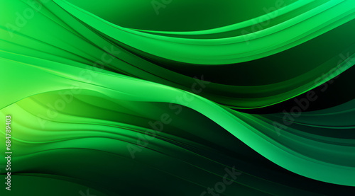 Futuristic green abstract shapes create a sense of wave motion.