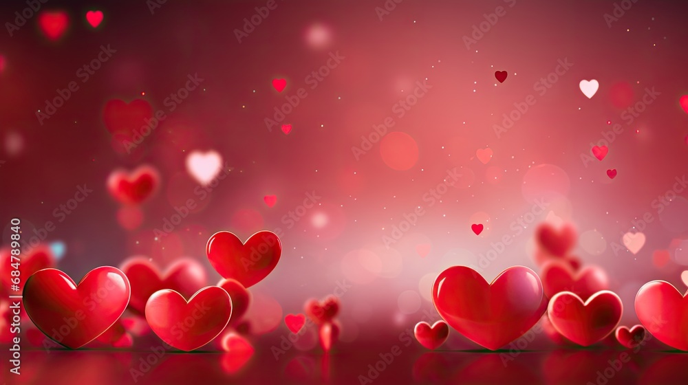  a group of red hearts floating in the air on a red background with a boke of hearts in the air.