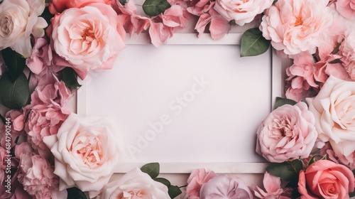 A photo frame made of pink and white paper that features flowers © Elchin Abilov