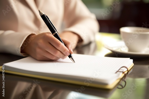 Close-up of a professional's hand jotting down vital information