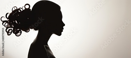  a black and white photo of a woman's head with curly hair in the shape of a woman's head.