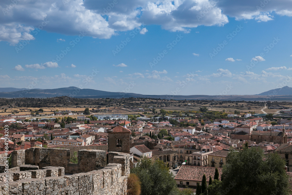 Trujillo town view from the castle on the Cabeza del Zorro hill