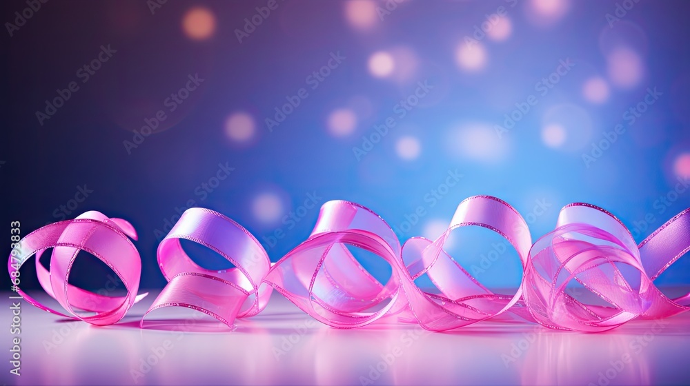 a group of pink ribbons sitting next to each other on top of a white counter top next to a blue wall. a group of pink ribbons sitting next to each other on top of a white counter top next to a blue wall.