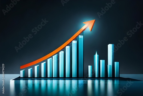 A graph with a sharp upward trajectory shows a business's growth in a regular way.  Analytics of a business represented by a chart