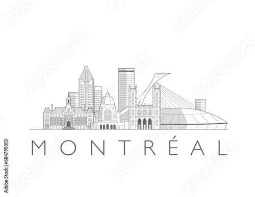 Montreal, Canada cityscape line art style vector illustration in black and white