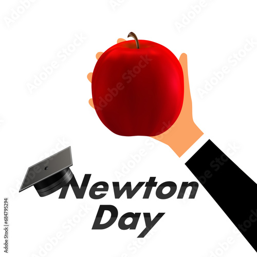 Newtons Day hand with apple, vector art illustration.