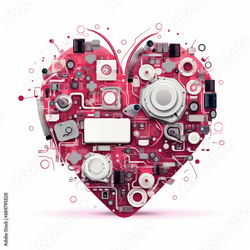 Wallpaper Mural Heart mixed with robot scraps. 2D vector. White background. Torontodigital.ca