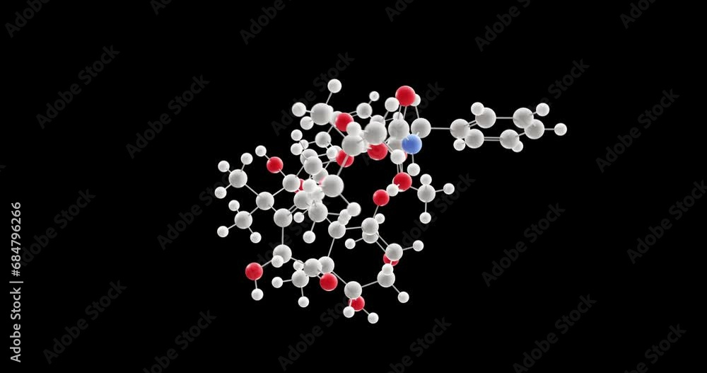 Docetaxel molecule, rotating 3D model of taxotere, looped video on a black background Docetaxel molecule, rotating 3D model of taxotere, looped video on a black background