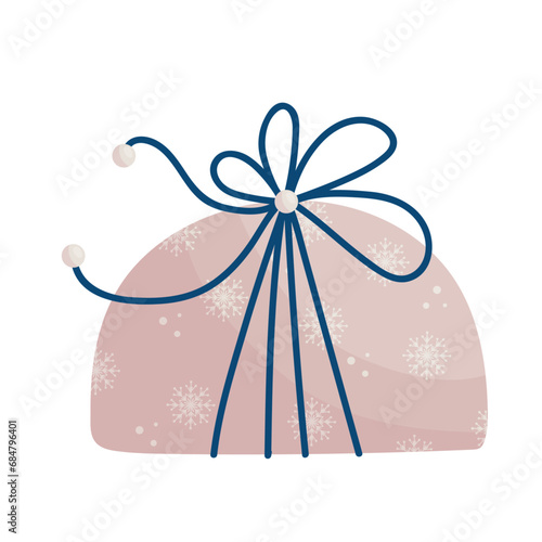 Christmas and New Year's gift in festive packaging. Vector graphics.