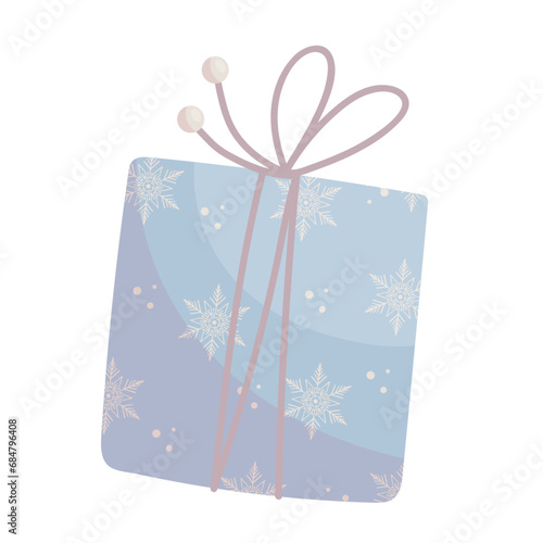 Christmas and New Year's gift in festive packaging. Vector graphics.