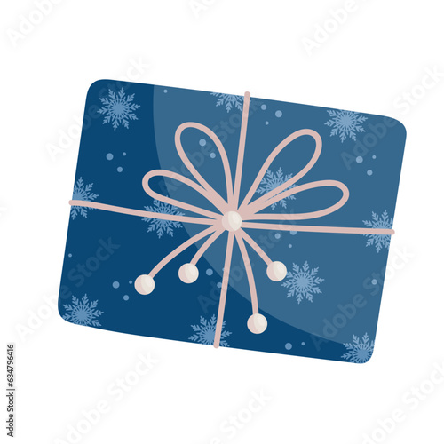 Christmas and New Year's gift in festive packaging. Vector graphics.