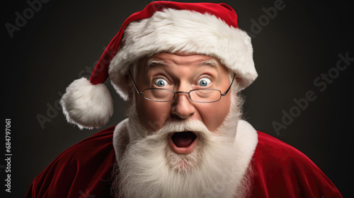 Santa Claus showing astonishment hands raised in shock photo