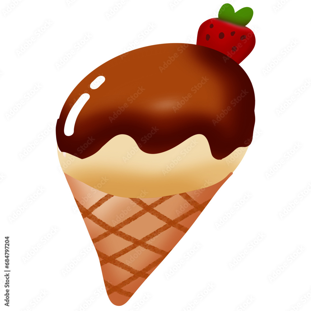 Dark chocolate ice cream with waffle cone Dark chocolate ice cream with waffle cone