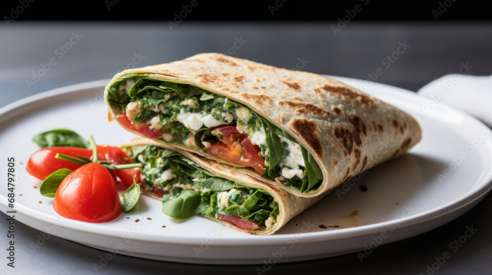 Healthy vegetable wrap with a fresh mix of greens and cherry tomatoes, perfect for a quick nutritious meal. A delicious way to enjoy a balanced diet. Healthy vegetable wrap with a fresh mix of greens and cherry tomatoes, perfect for a quick nutritious meal. A delicious way to enjoy a balanced diet.