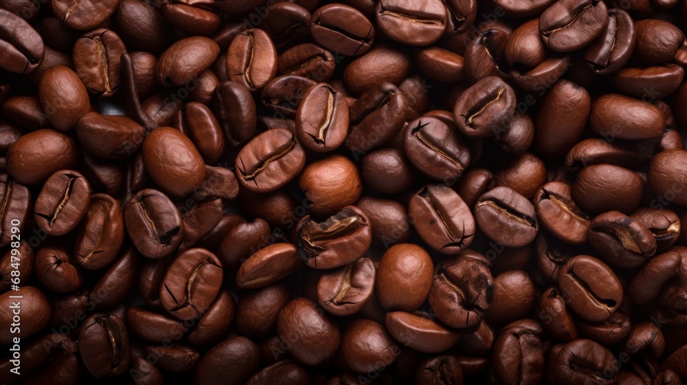 Fototapeta premium A detailed view capturing a background of coffee beans up close.