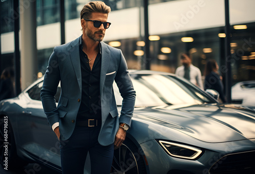 Successful male businessman next to an expensive car © kdcreativeaivisions