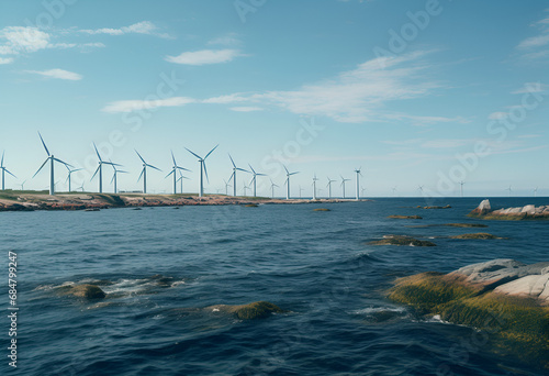 wind turbines farm in the ocean