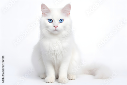 Elegante Schönheit: Weiße Katze in purer Anmut vor einem minimalistischen, strahlend weißen Hintergrund © Seegraphie