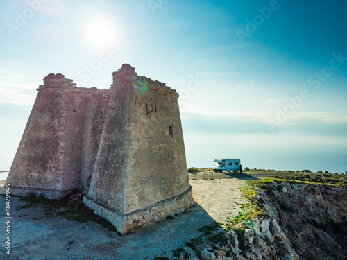 Camper at Mesa Roldan tower, Spain photo