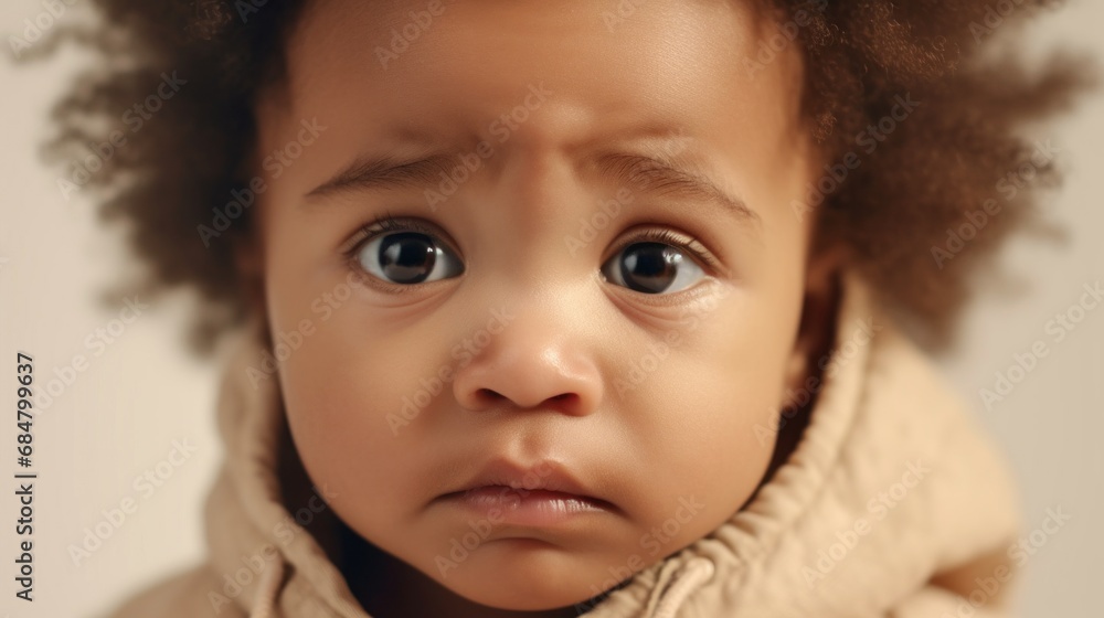 A weeping infant, dressed in a small bathrobe, against a pastel blue background. A weeping infant, dressed in a small bathrobe, against a pastel blue background.
