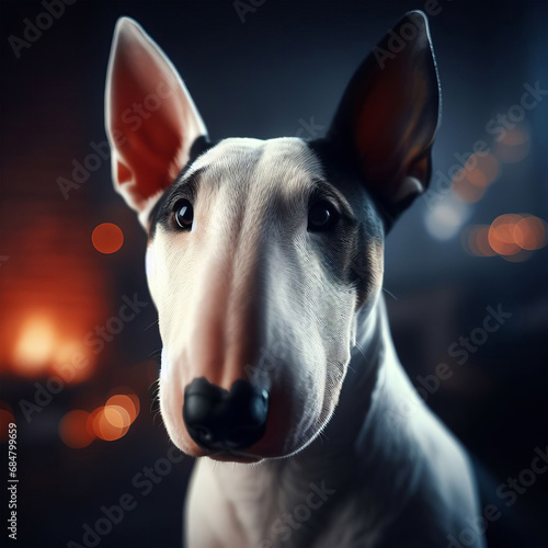 Cute bull terrier dog autumn portrait. © vytautas
