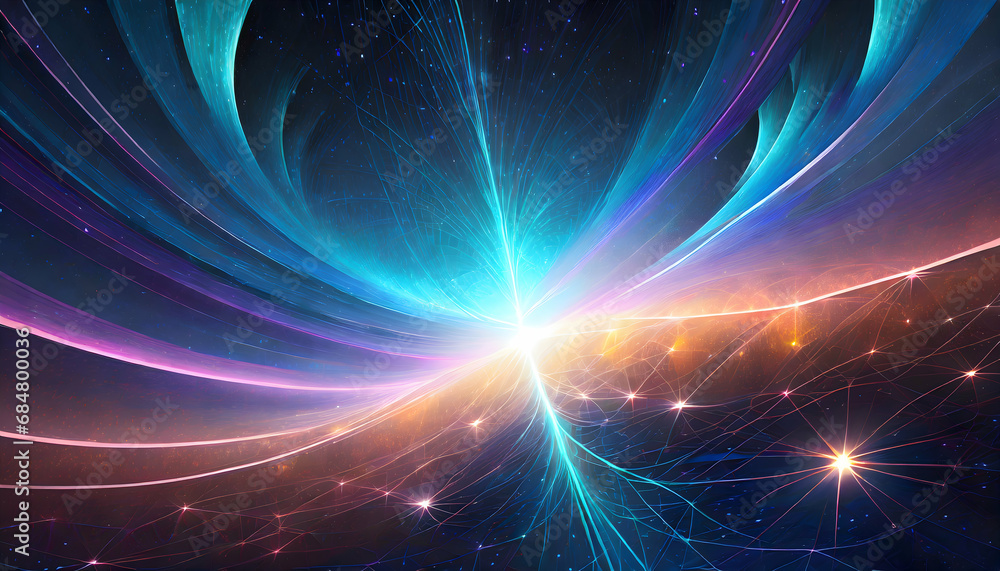 Naklejka premium abstract representation of a digital cosmos, where stars and dynamic lines converge.