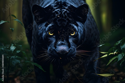 Schwarzer Panther: Majestätisches Raubtier in wilder Schönheit und schwarzer Eleganz der Natur photo