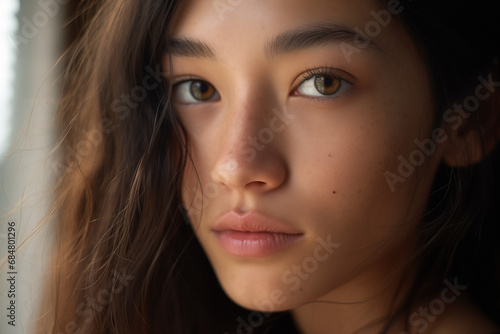 a close-up portrait of a beautiful young woman.
