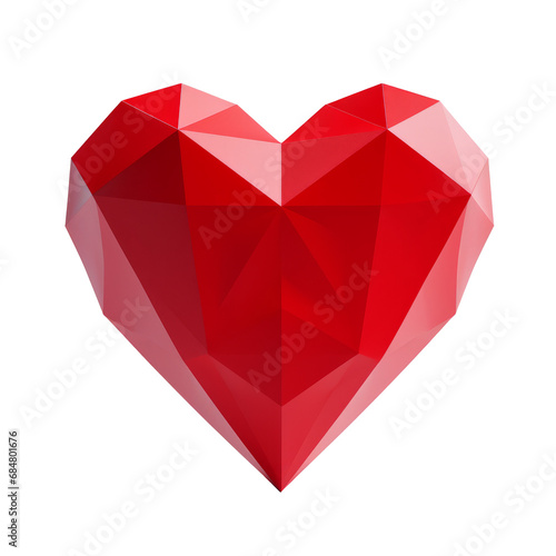 Polygon 3D red heart isolated on transparent background